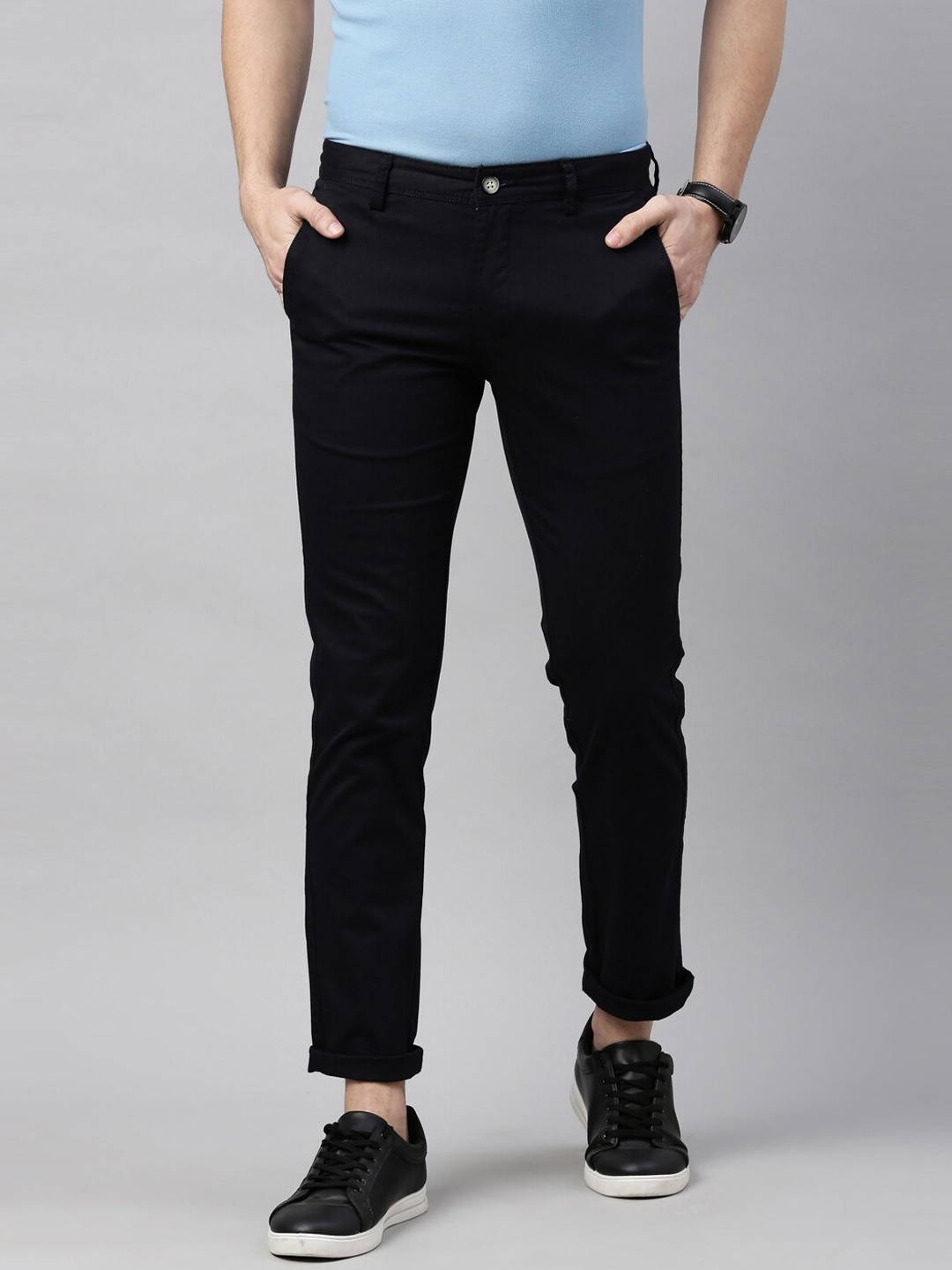 

Chennis Men Black Slim Fit Cotton Trousers