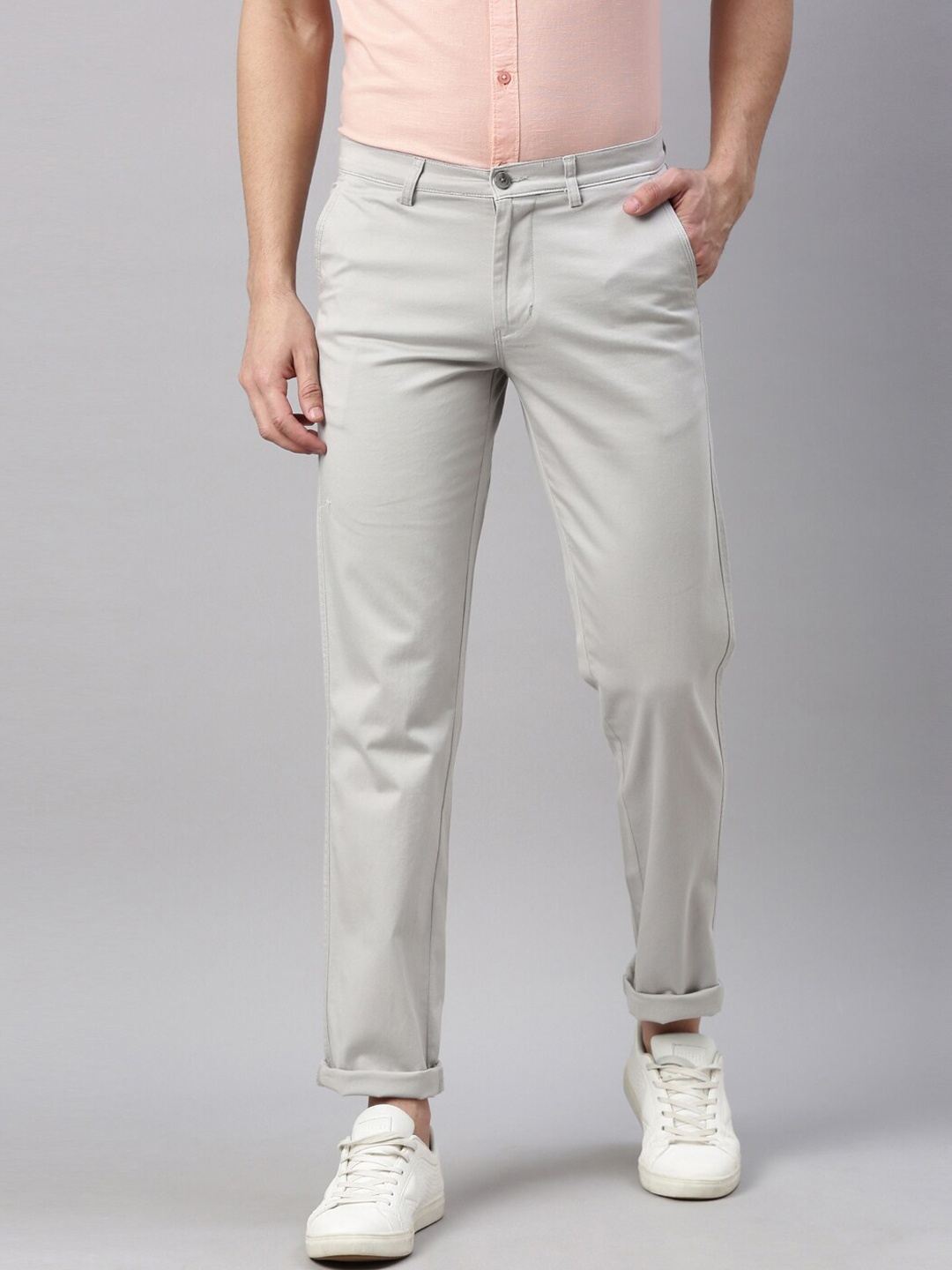 

Chennis Men Grey Slim Fit Cotton Trousers