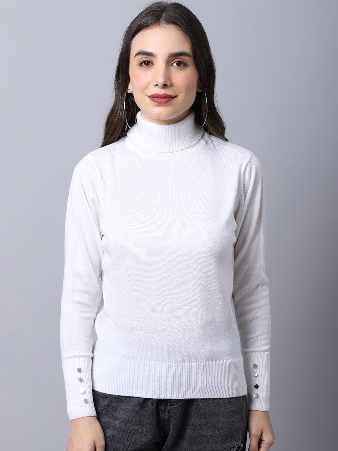 

Cantabil Women White Ribbed Pullover