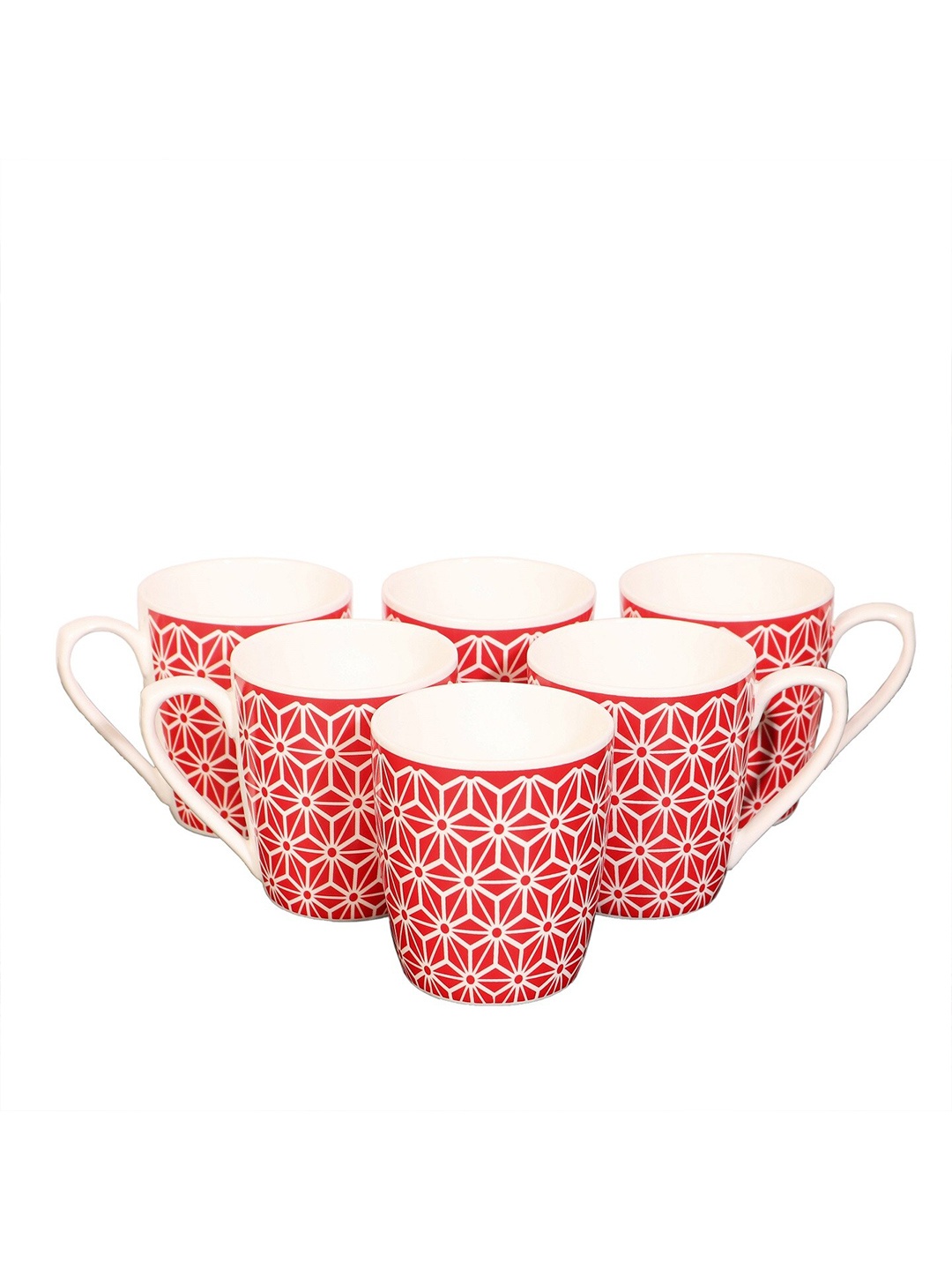 

Femora Red & White Set of 6 Dishwasher Safe Printed Bone China Matte Cups 160 ml Each