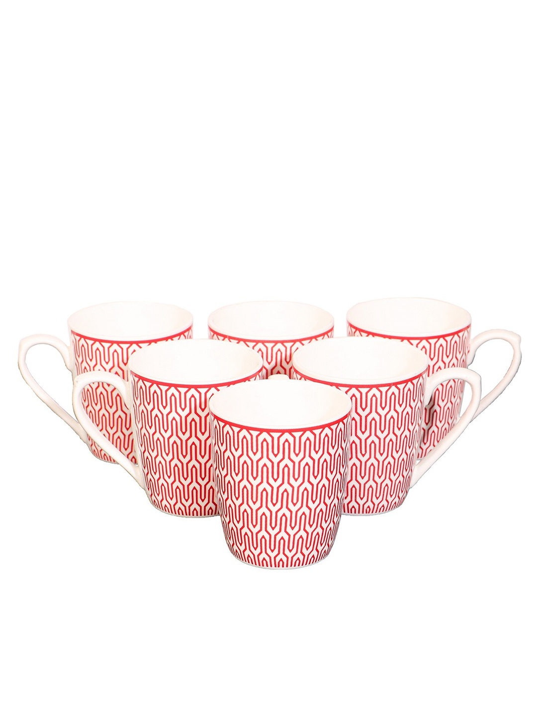 

Femora Red & White Set of 6 Dishwasher Safe Printed Bone China Matte Cups 160 ml Each