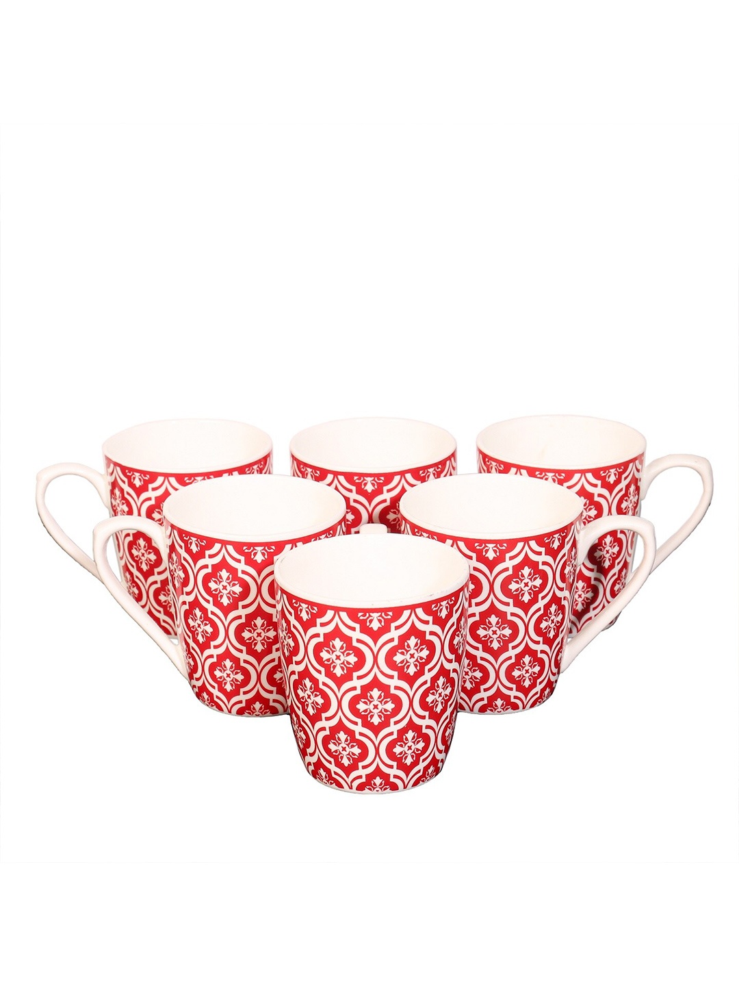 

Femora Red & White Set Of 6 Dishwasher Safe Printed Bone China Glossy Cups 160 ml Each