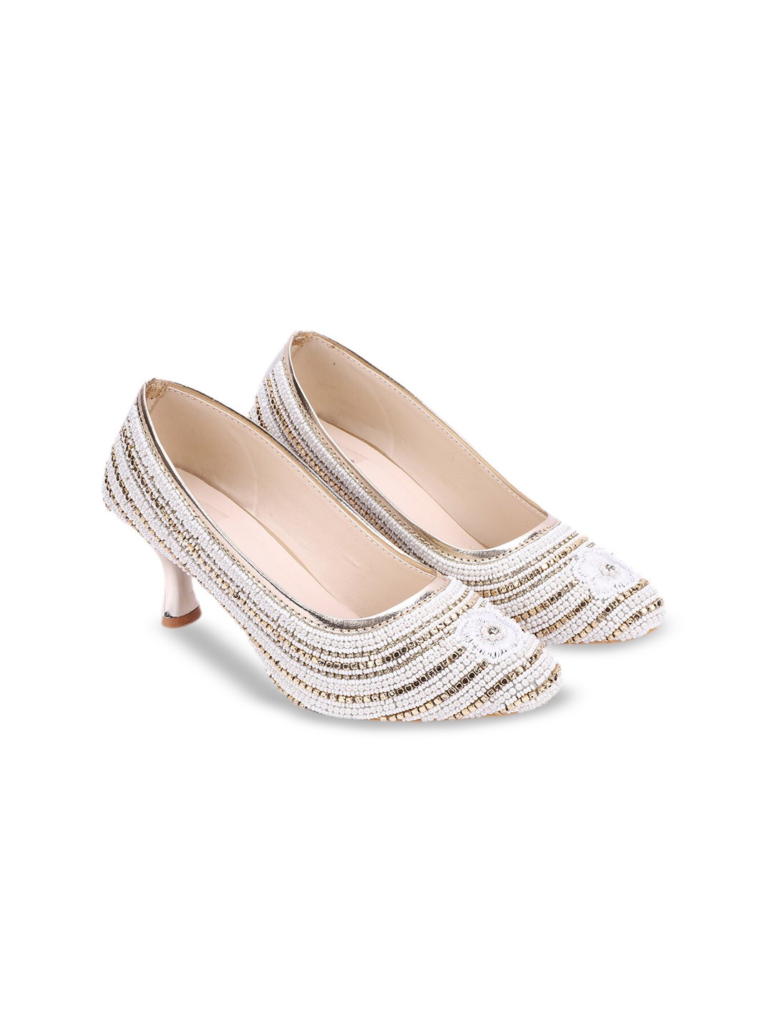 

The Desi Dulhan Embellished Ethnic Kitten Pumps, White