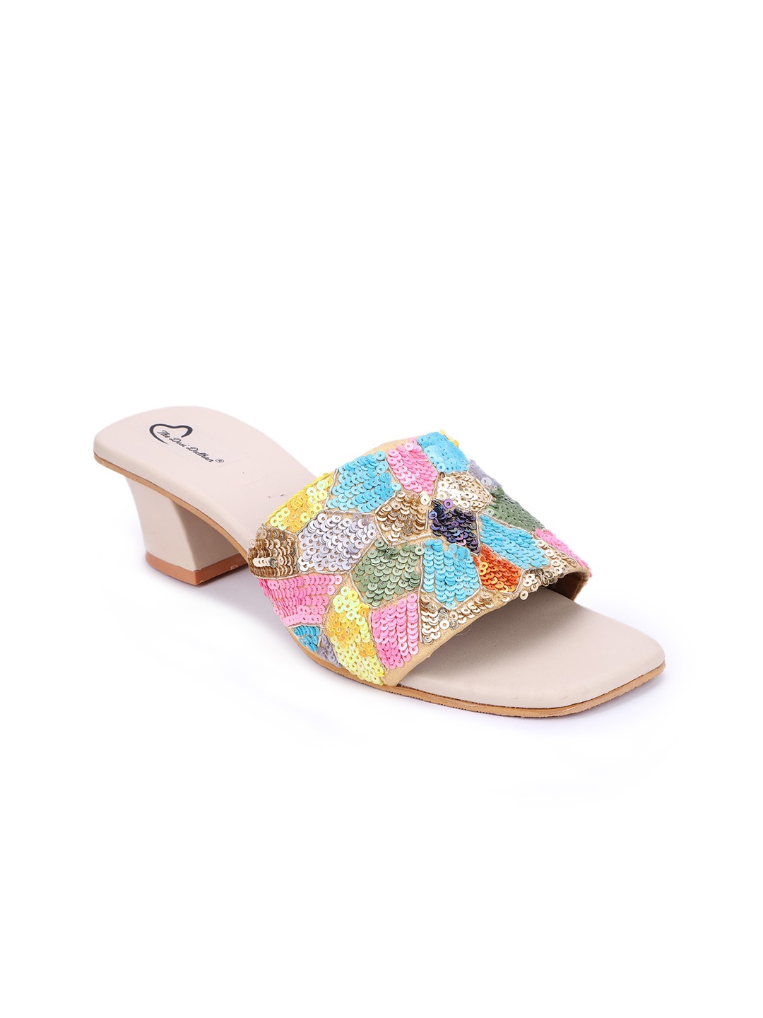 

The Desi Dulhan Women Gold-Toned Printed Ethnic Block Heel Sandals