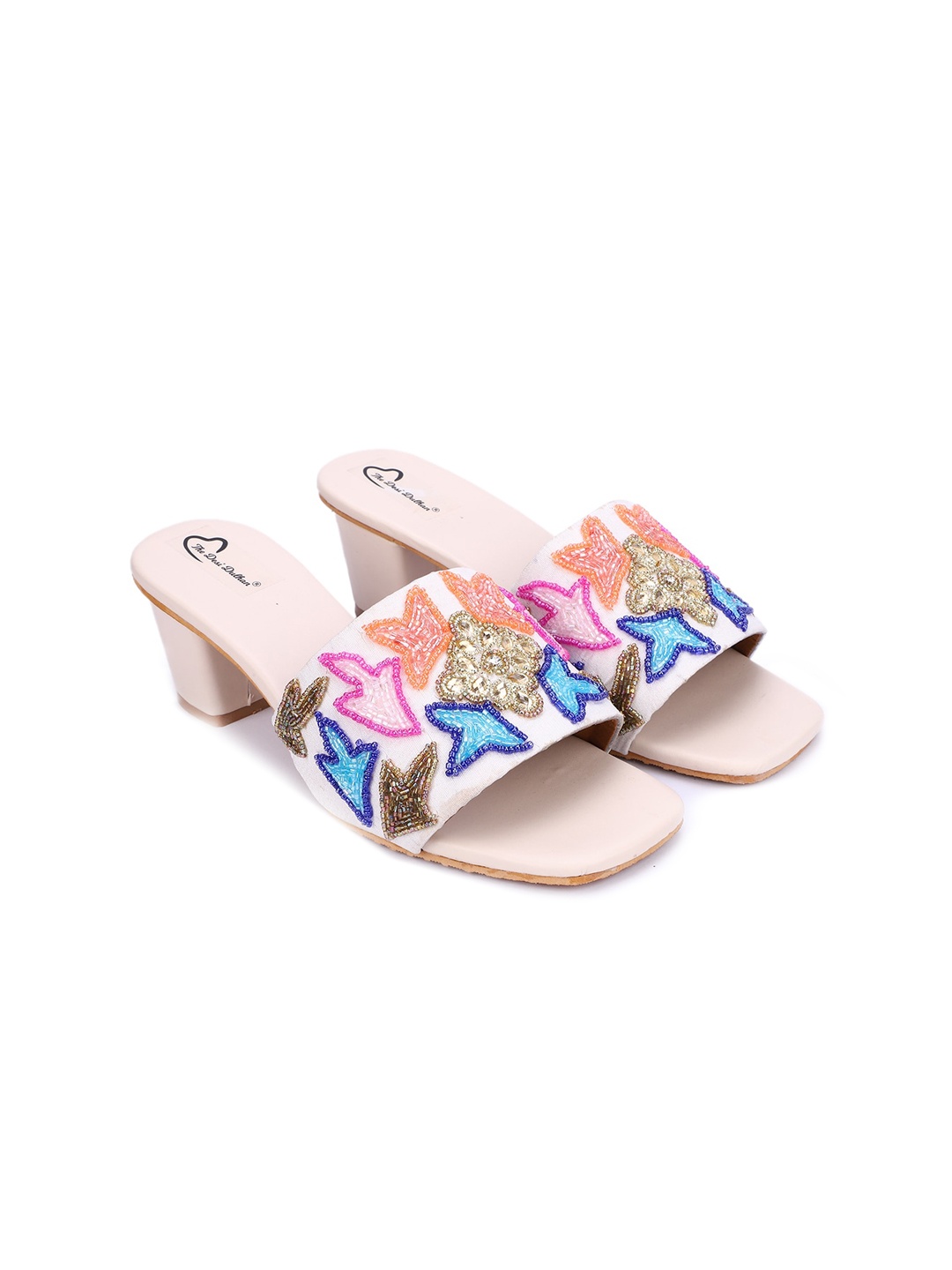 

The Desi Dulhan Beige & Pink Embellished Ethnic Block Heels