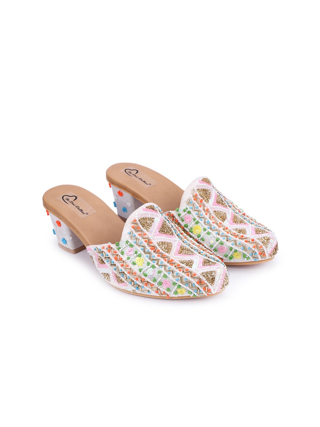 

The Desi Dulhan Women White & Pink Printed Ethnic High-Top Block Heels