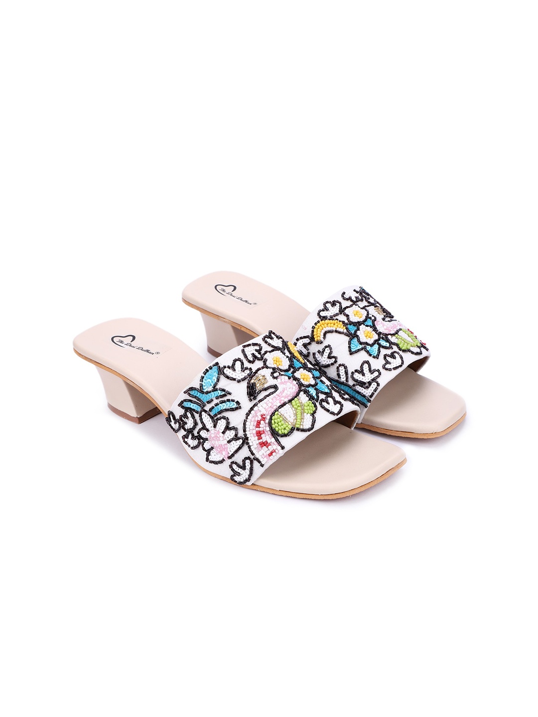

The Desi Dulhan White & Pink Embellished Block Heels