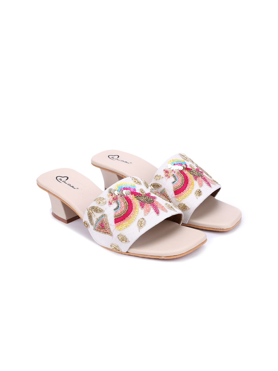 

The Desi Dulhan Embellished Ethnic Block Heels, White