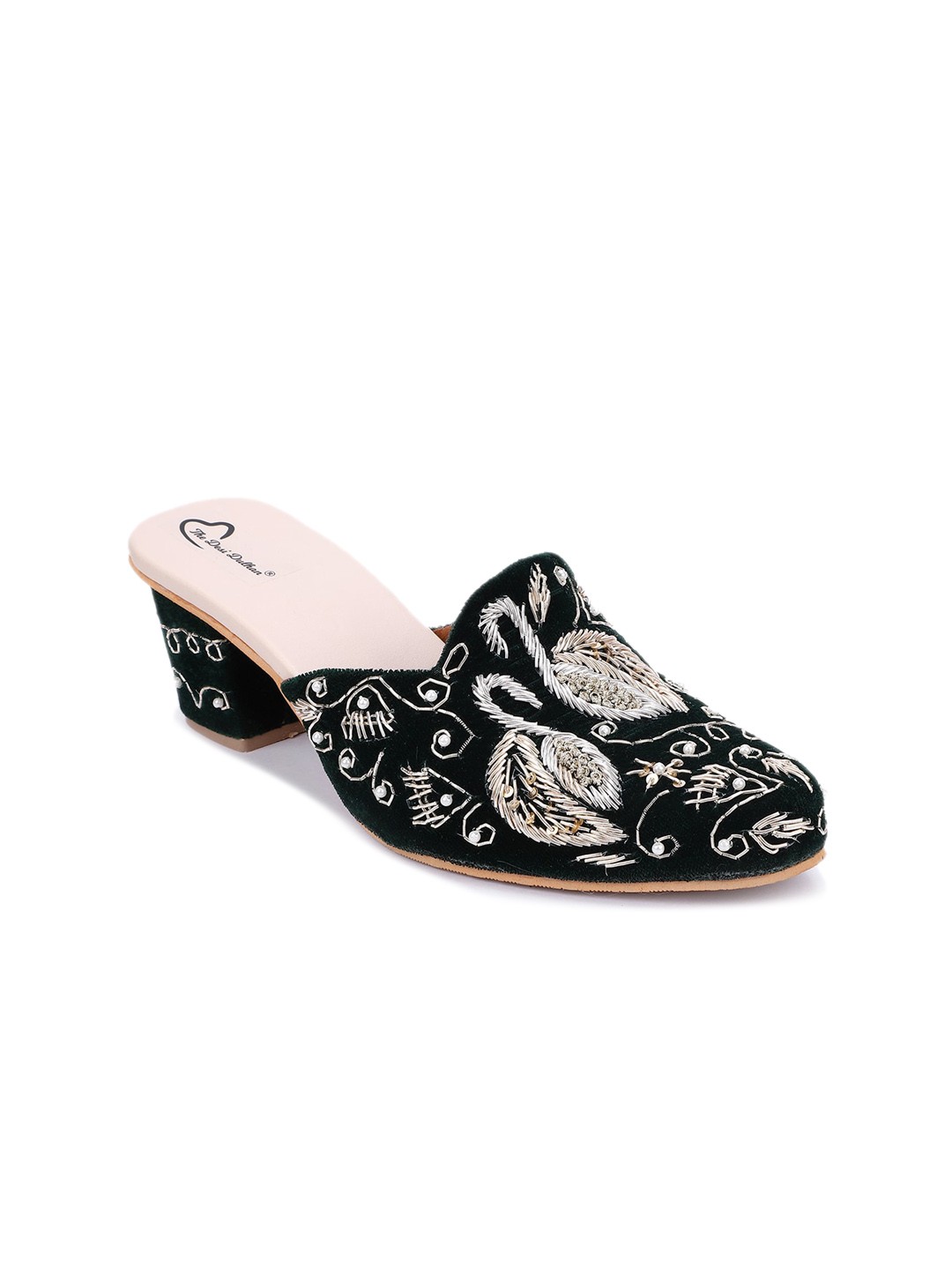 

The Desi Dulhan Green Embellished Ethnic Block Mules