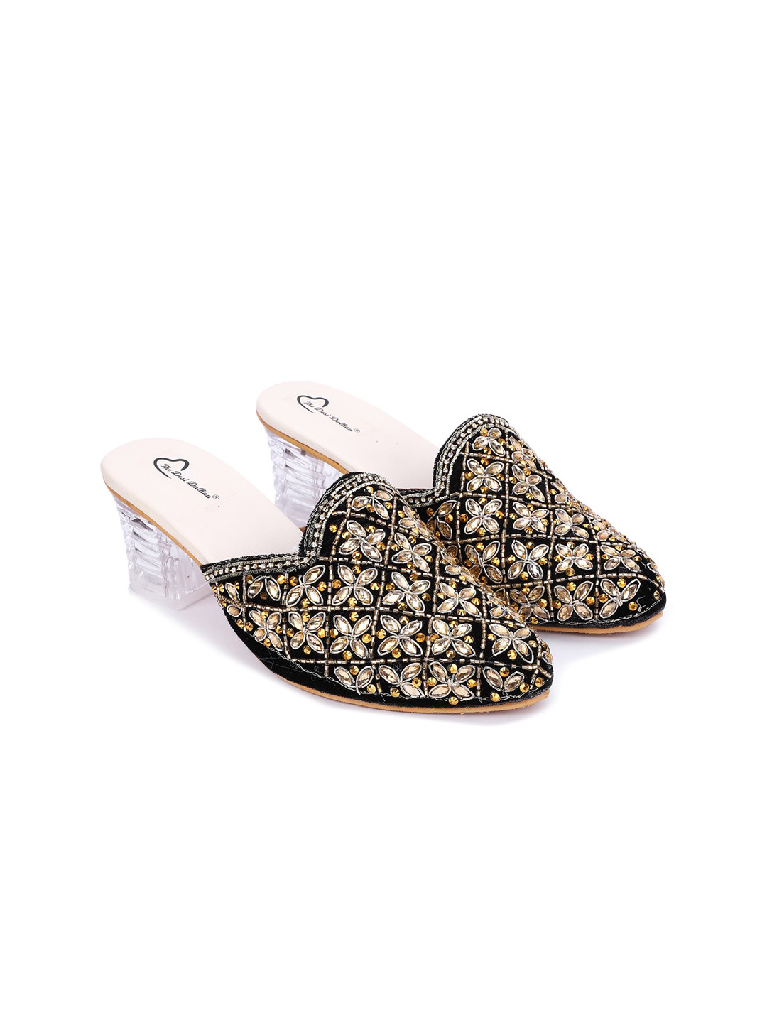 

The Desi Dulhan Women Black Embellished Ethnic High-Top Block Mules
