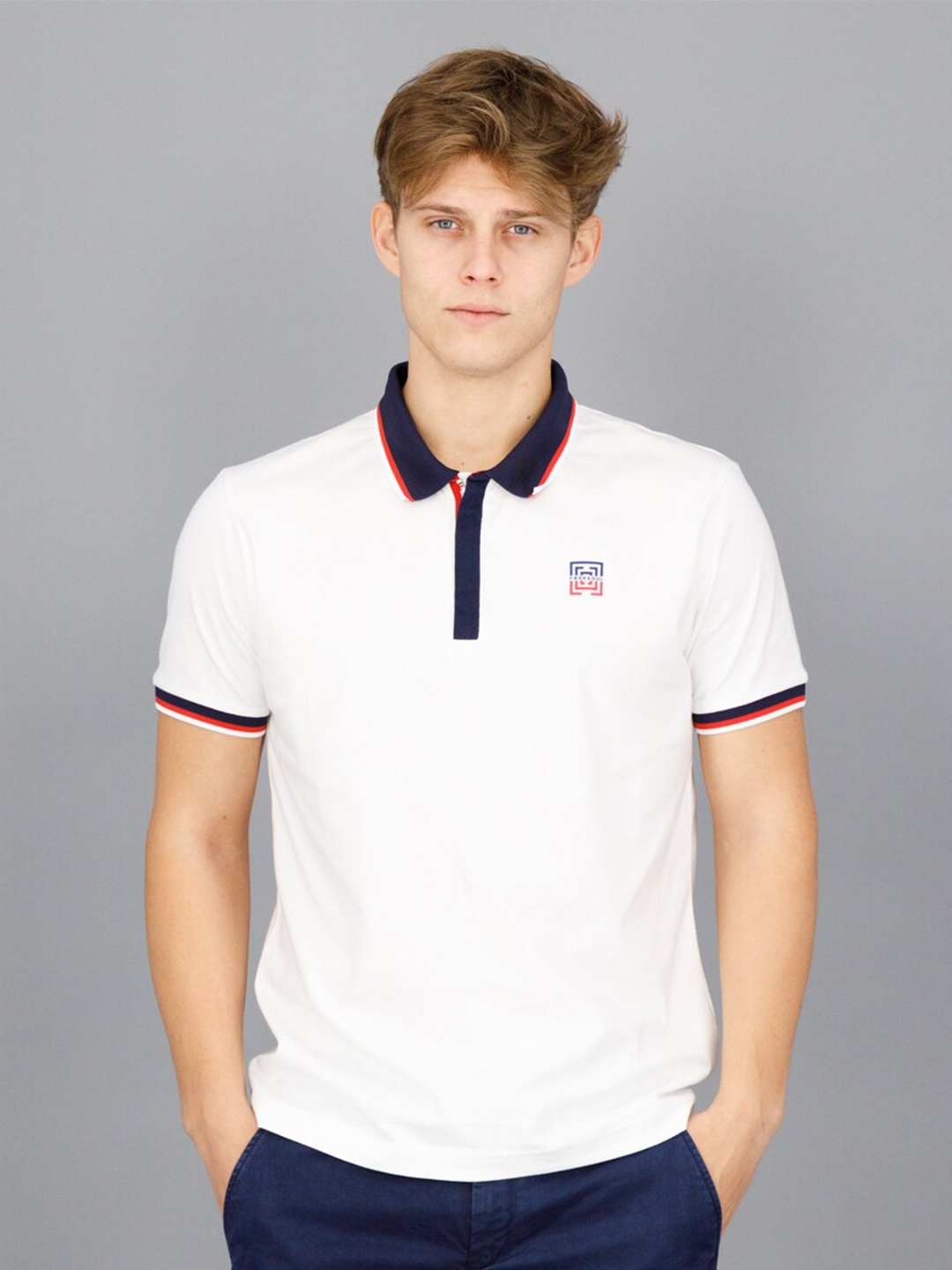 

FREESOUL Men White Typography Polo Collar T-shirt