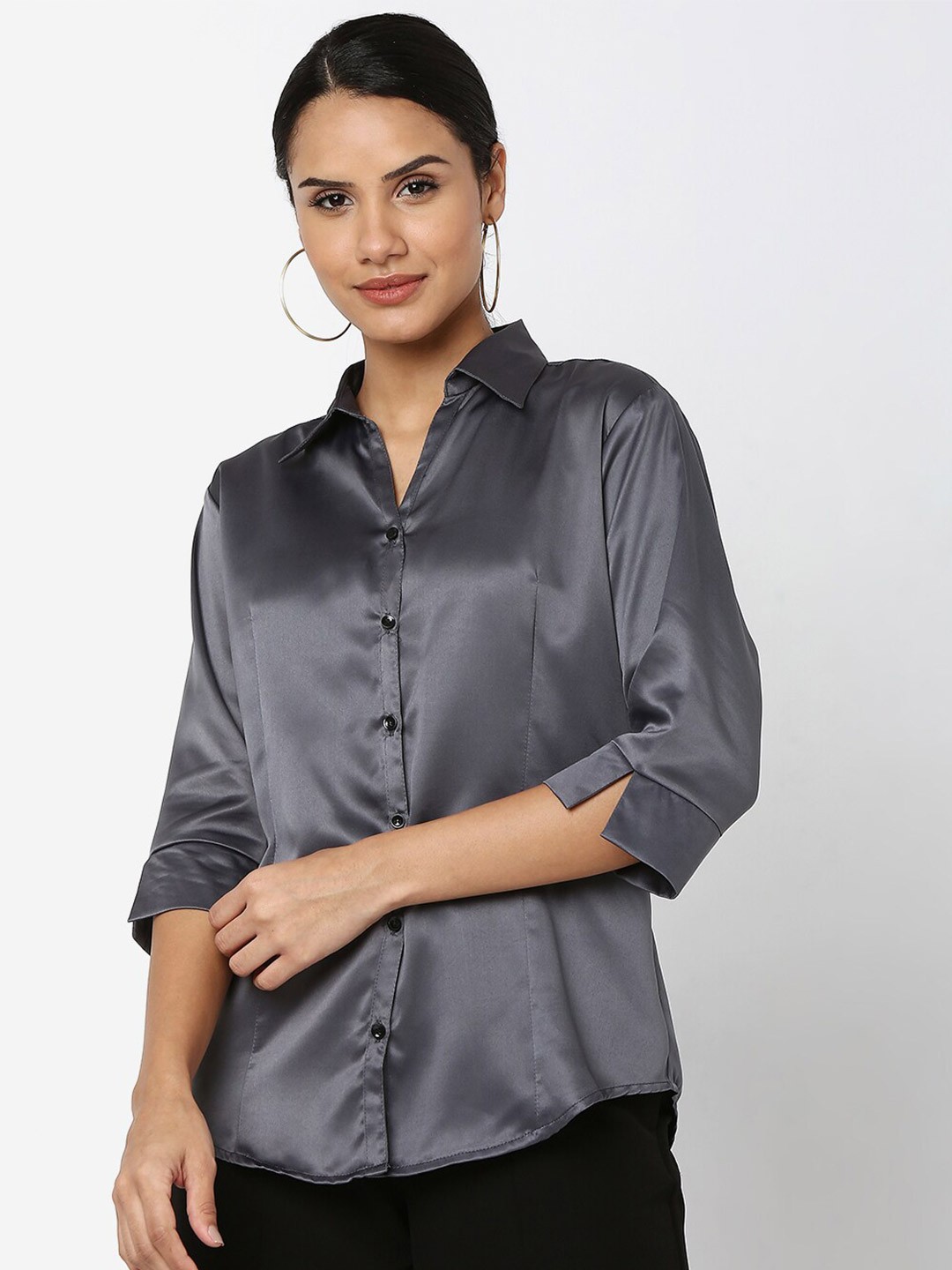 

Smarty Pants Women Grey Satin Casual Shirt