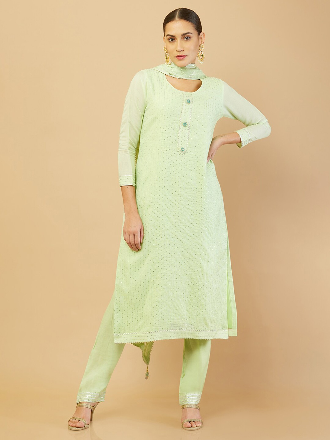 

Soch Green Sequinned Unstitched Dress Material