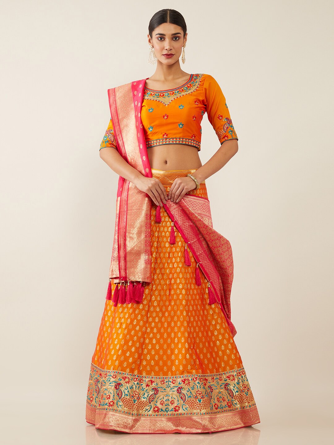 

Soch Orange & Pink Unstitched Dress Material