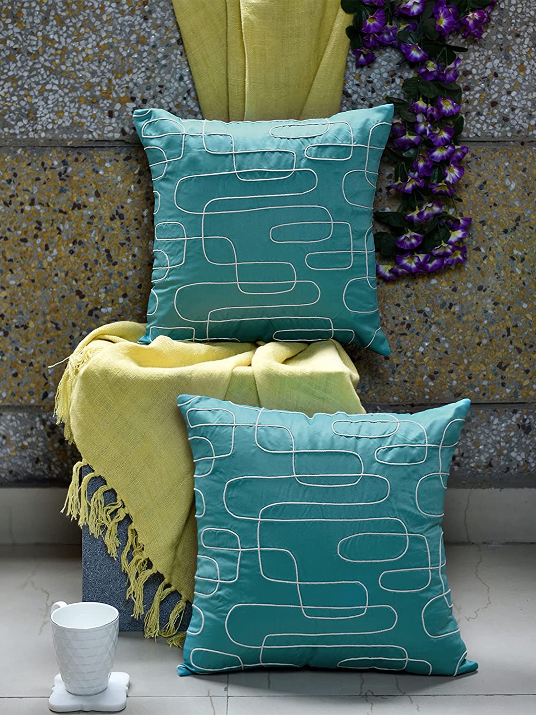 

aRDENMEAD Set of 2 Embroidered Square Cushion Covers, Navy blue