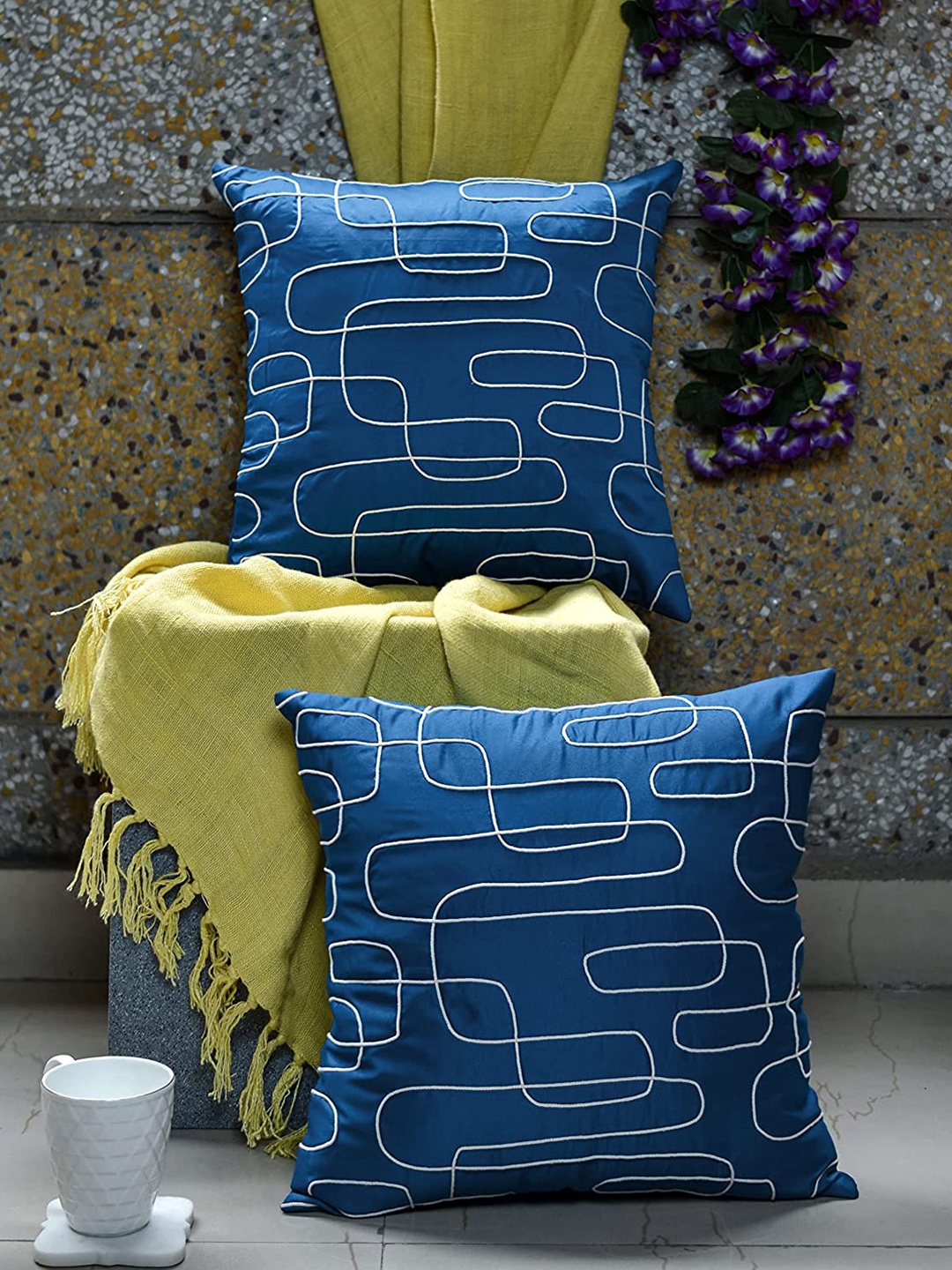 

aRDENMEAD Set of 2 Embroidered Rectangle Cushion Covers, Blue