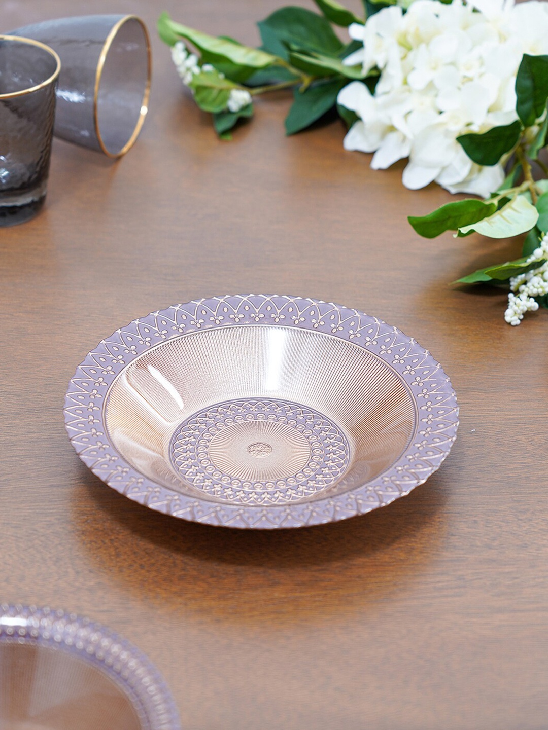 

Pure Home and Living Gold-Toned Set of 2 Printed Glass Glossy Bowls