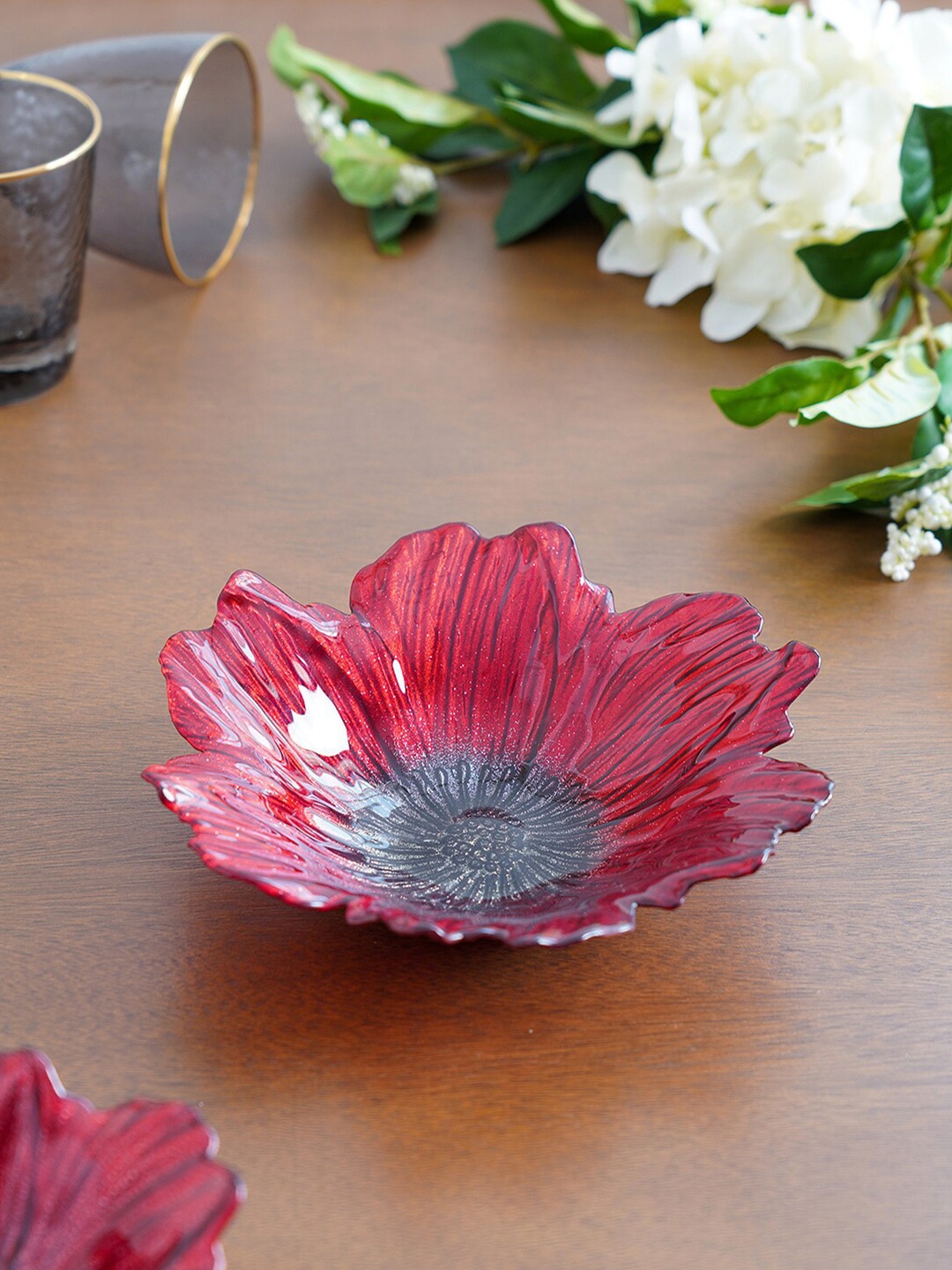 

Pure Home and Living Red Set Of 2 Pieces Handcrafted Printed Glass Matte Bowls