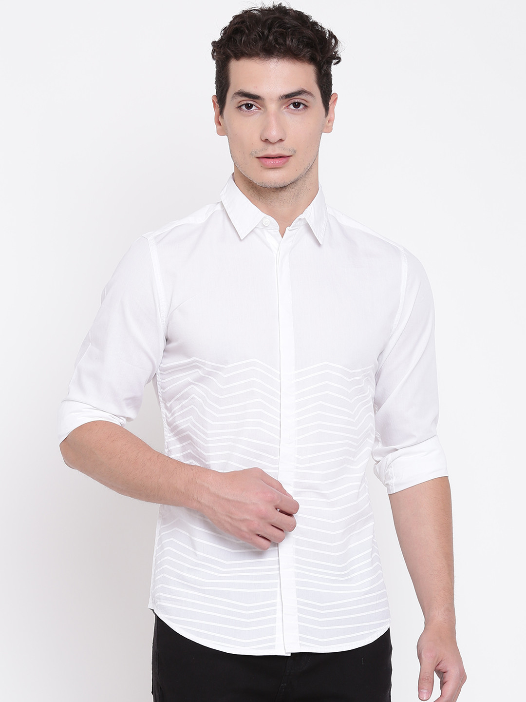 

Jack & Jones Men White Slim Fit Printed Casual Shirt