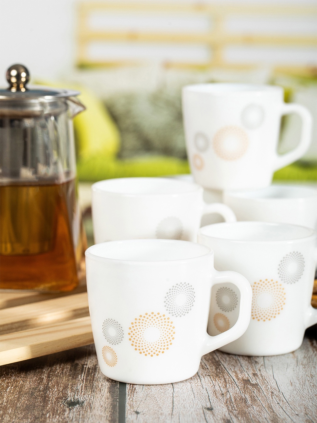 

Cello White & Grey Set of 12 Dishwasher & Microwave Safe Opalware Glossy Mugs 180ml Each