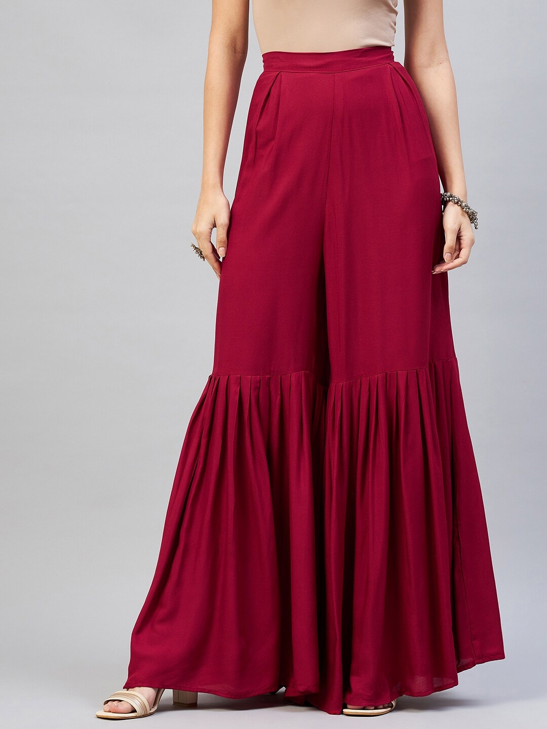 

InWeave Women Burgundy Flared Ethnic Palazzos