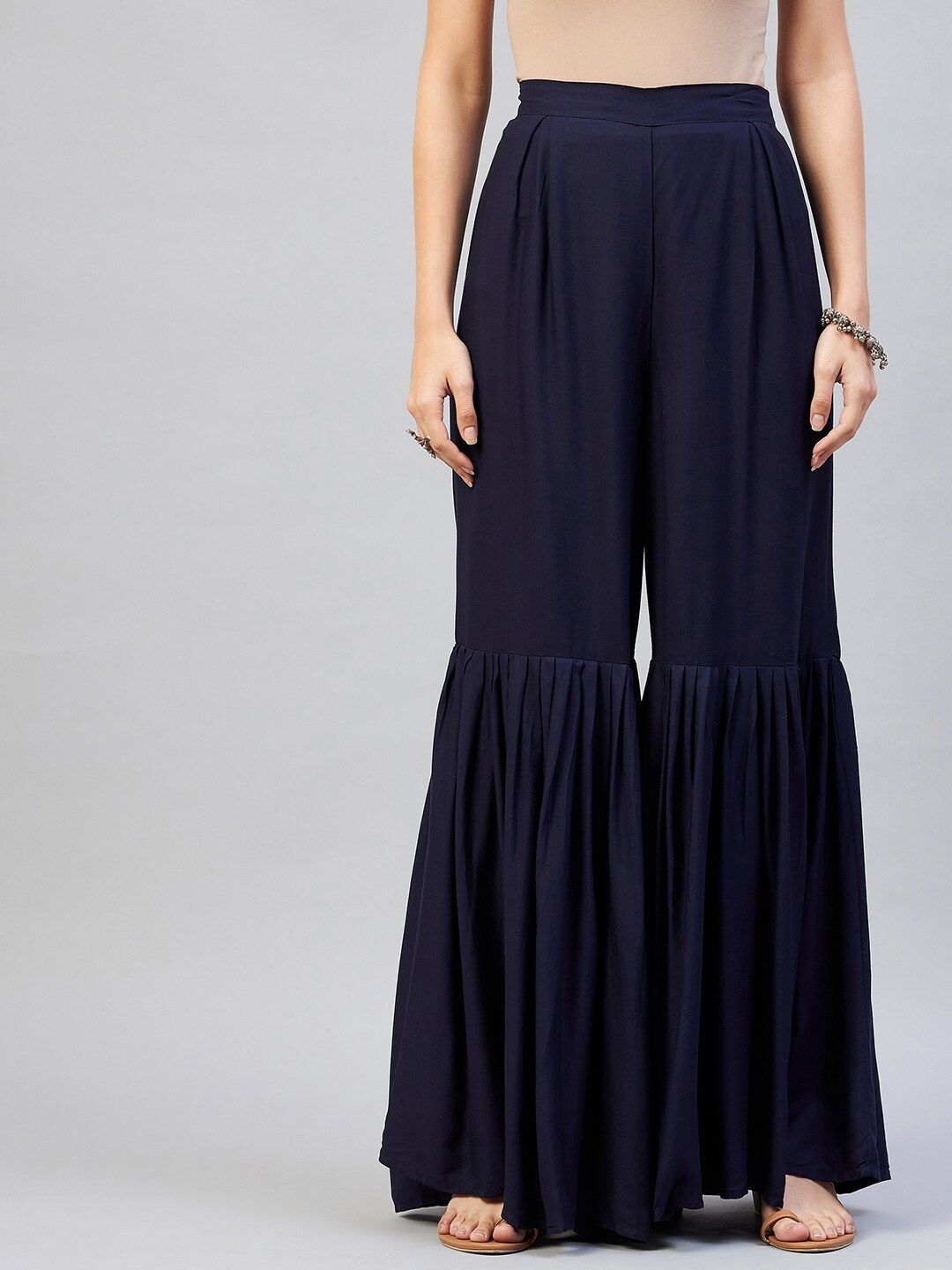 

InWeave Women Blue Solid Viscose Rayon Flared Palazzos