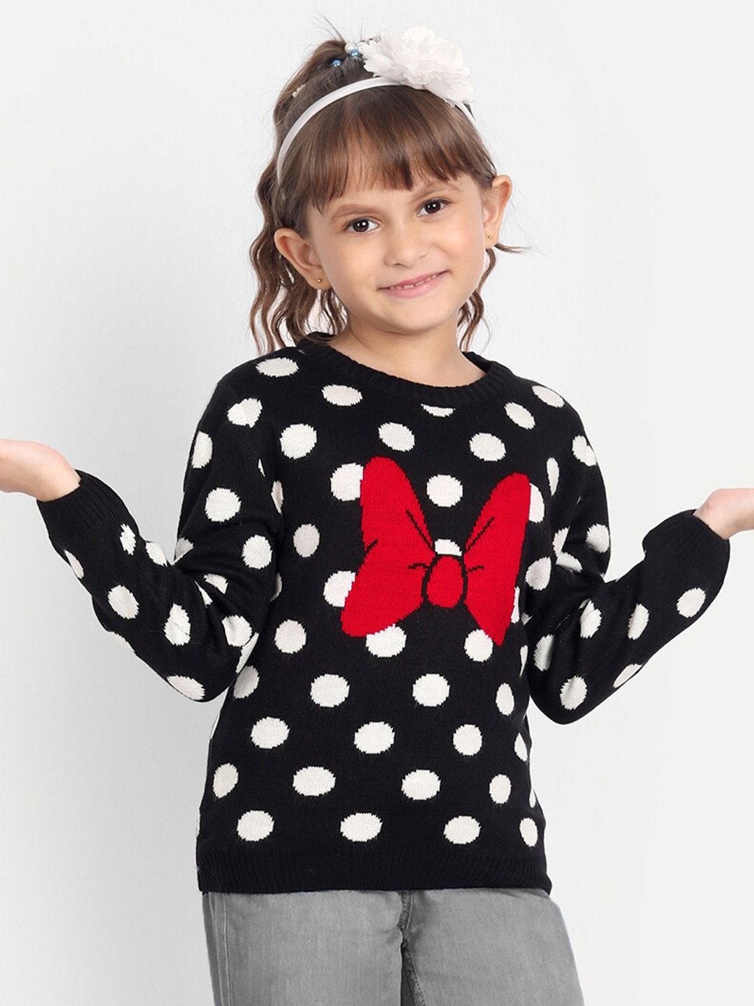 

YK Girls Black & White Minnie Bow Printed Pullover