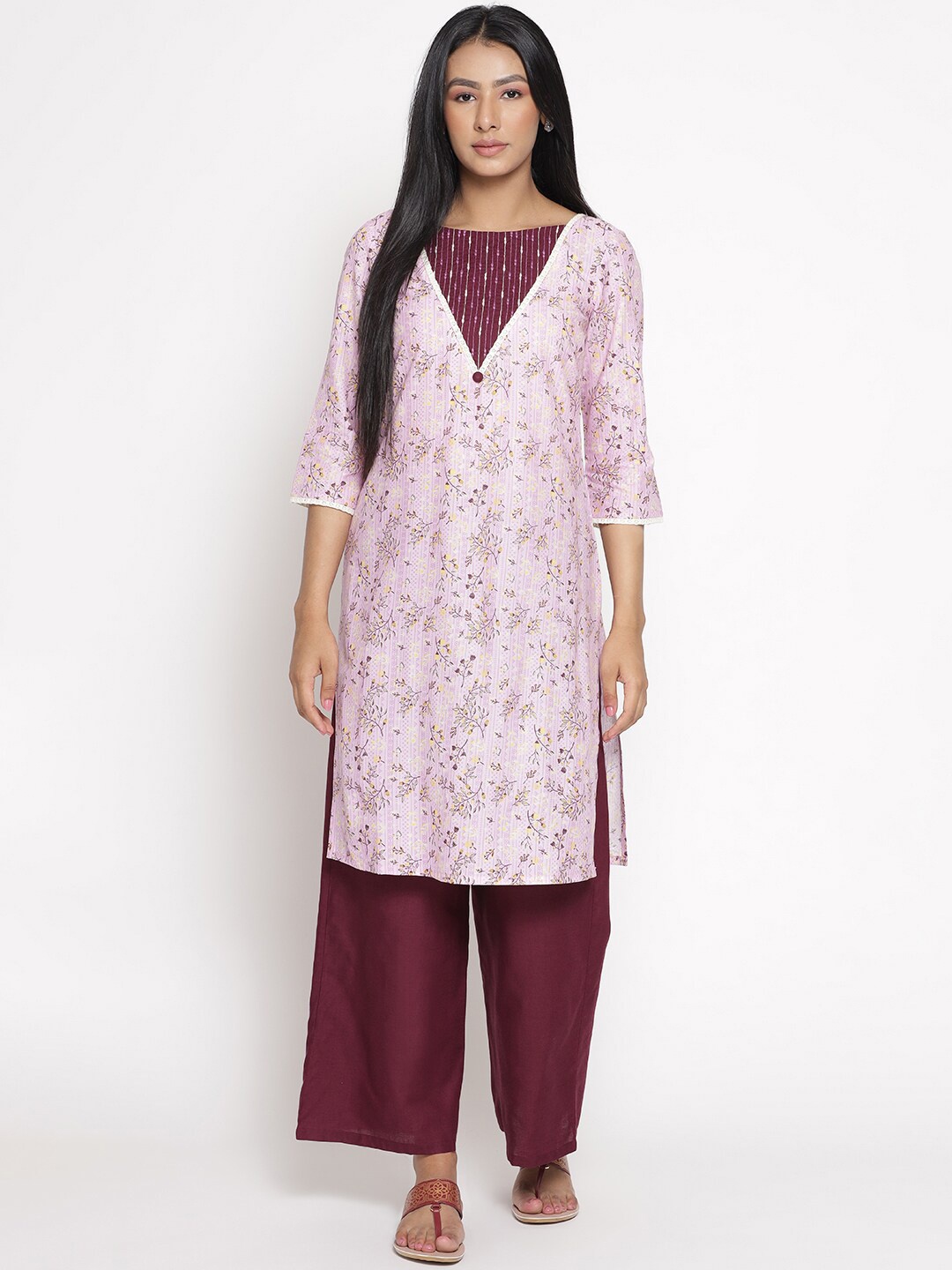 

AURELIA Women Pink Floral Printed Kurta with Palazzos