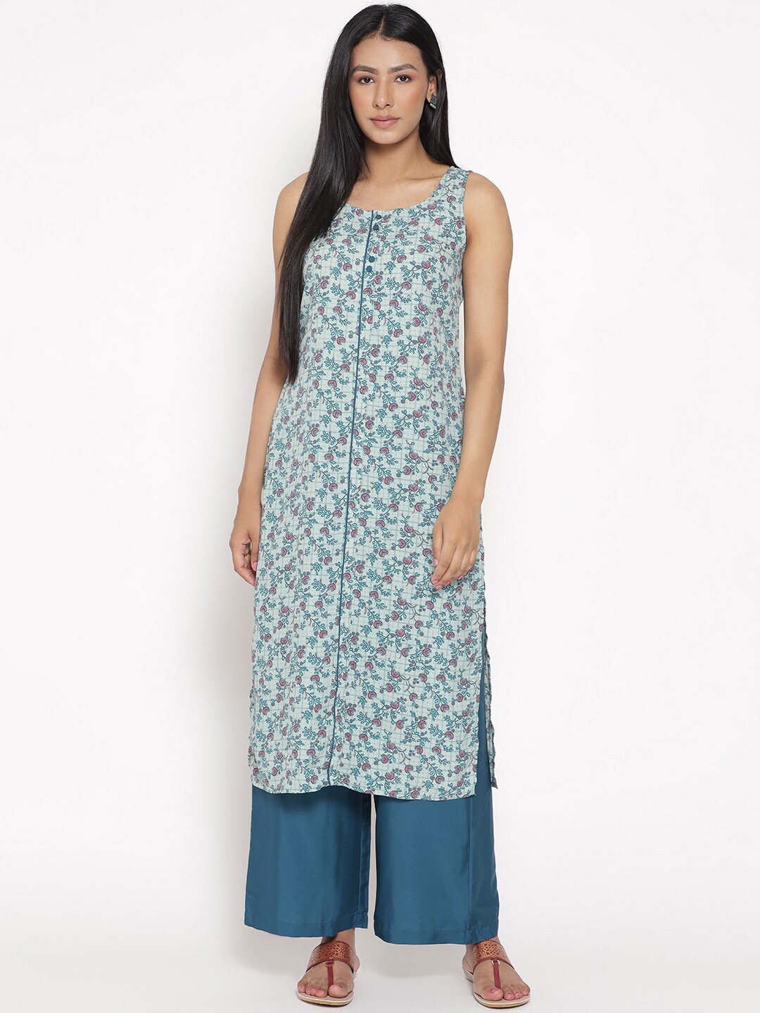 

AURELIA Women Floral Printed Kurta with Palazzos, Blue