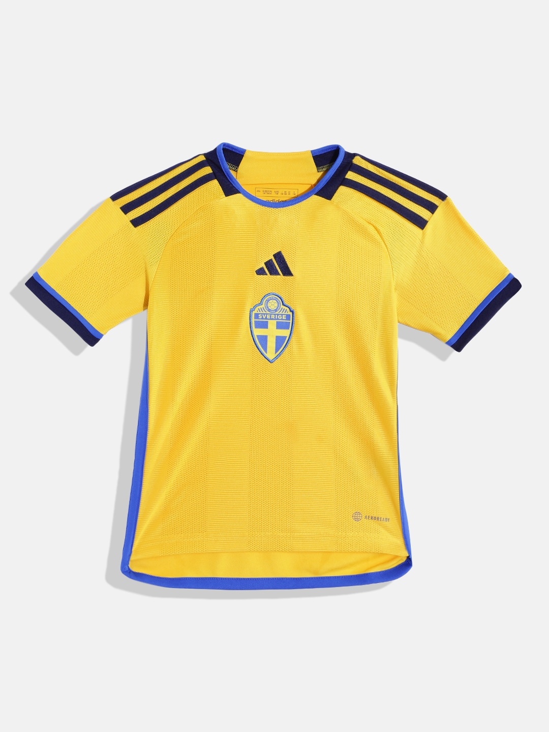

ADIDAS Boys Yellow & Blue Solid Brand Logo Print Round Neck Tshirt