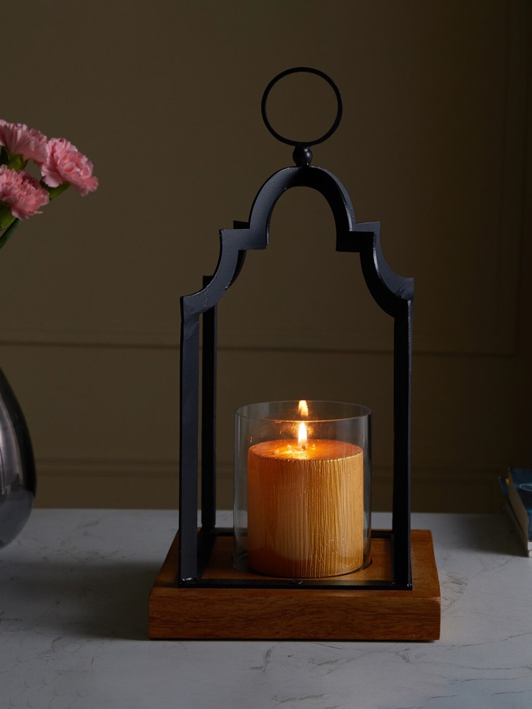 

Home Centre Corsica Fest Hanging Lantern with Wooden Base, Black