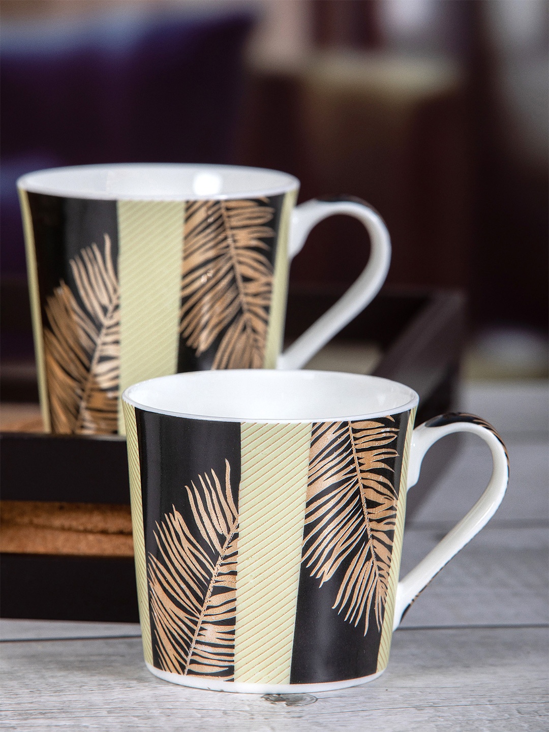 

SONAKI White Set of 6 Dishwasher Safe Printed Bone China Glossy Mugs 200 ml Each