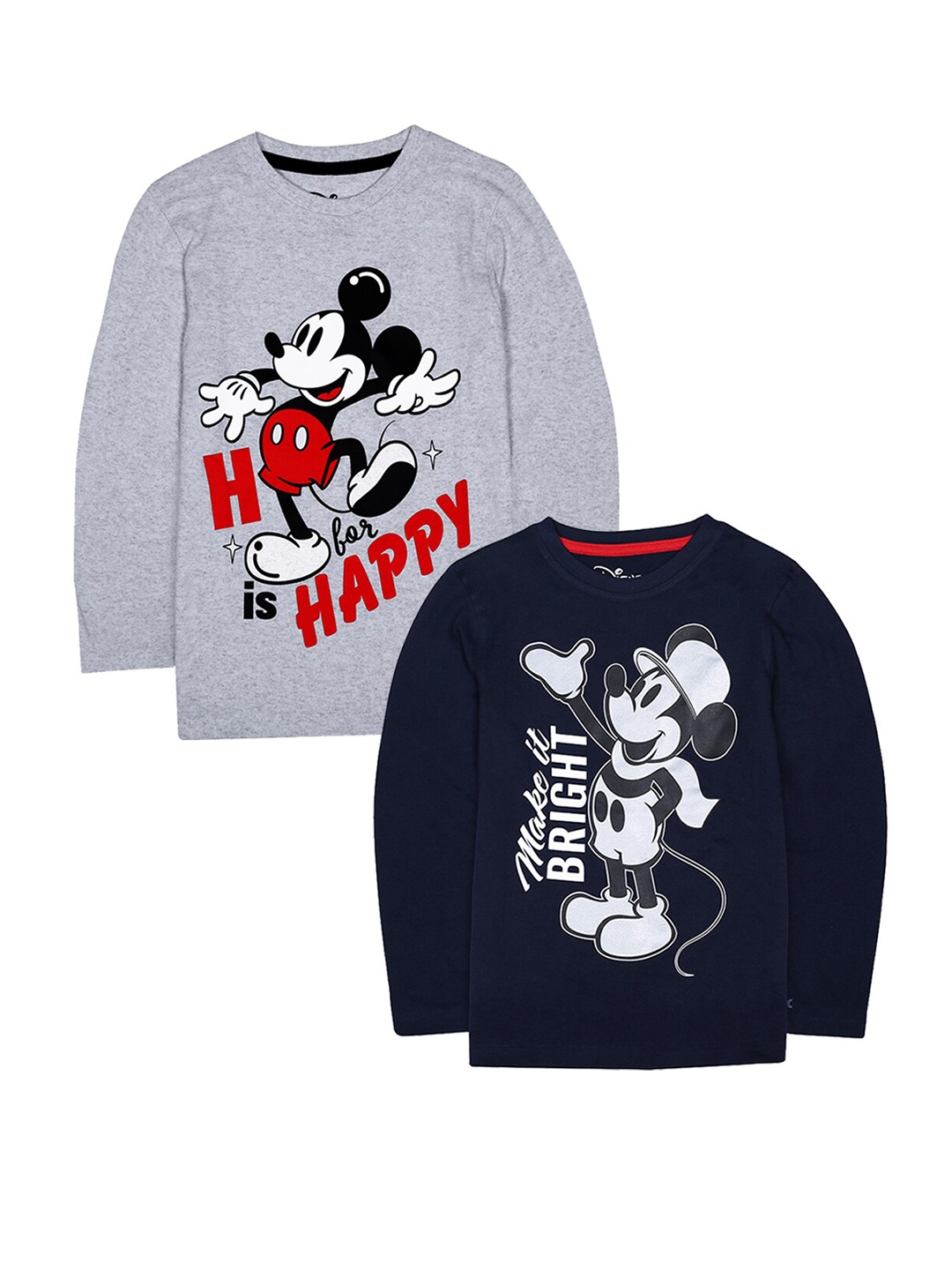 

KINSEY Boys Grey Melange 2 Mickey Mouse Printed Drop-Shoulder Sleeves Applique T-shirt