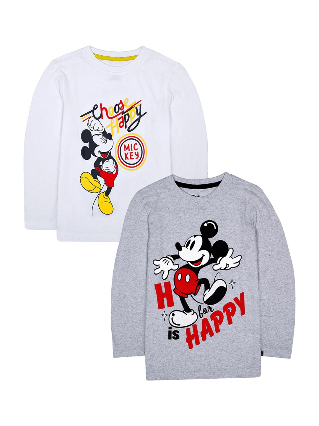 

KINSEY Boys Grey Melange 2 Mickey Mouse Printed Applique T-shirt