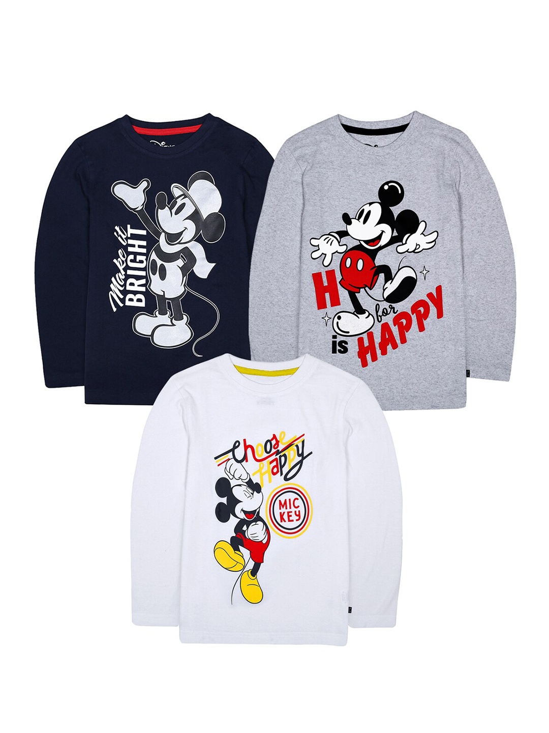 

KINSEY Boys Grey Melange & Black Set of 3 Mickey Mouse Printed T-shirts