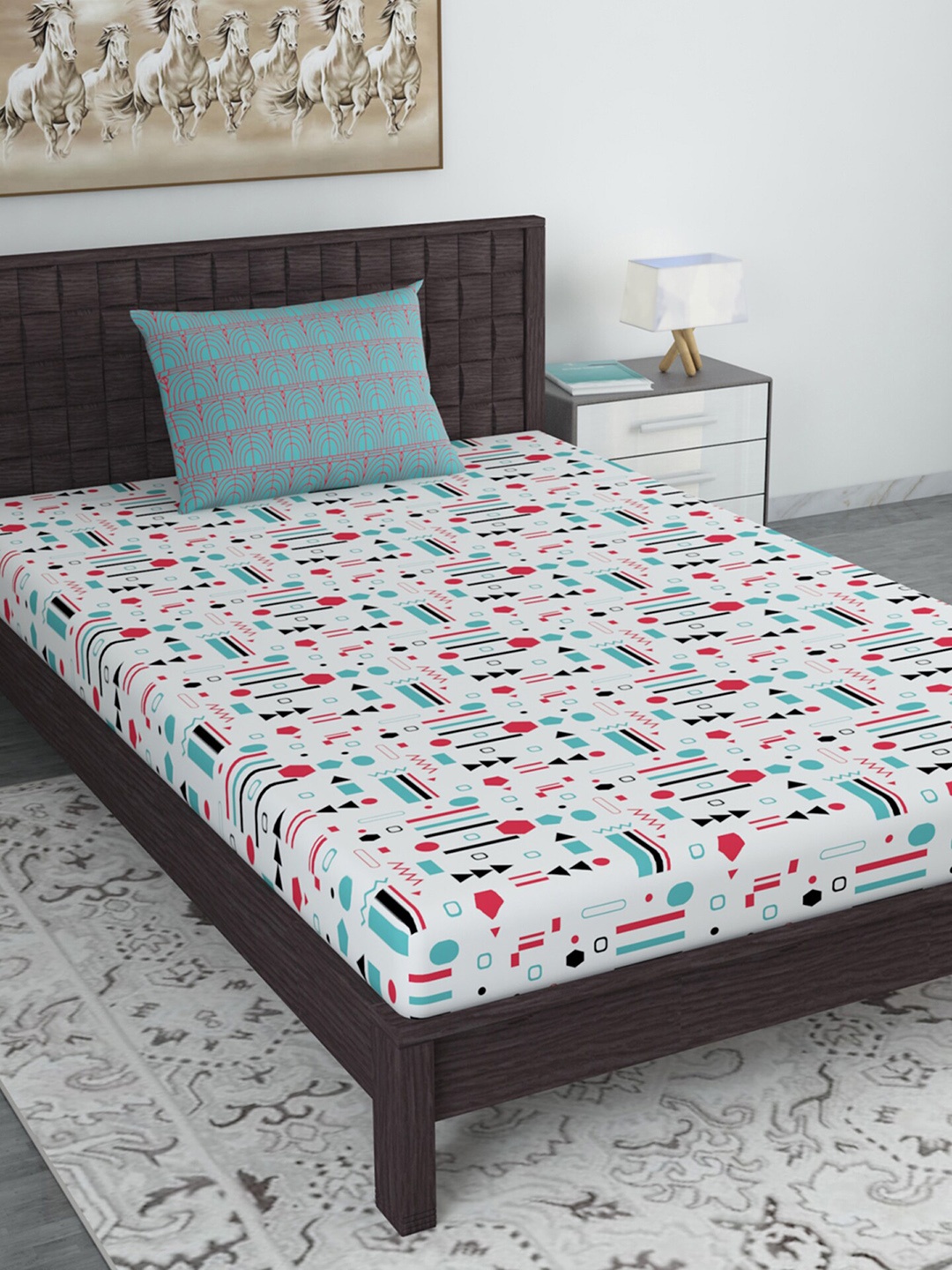 

Divine Casa White & Red Blend Cotton 120 TC Single Bedsheet with 1 Pillow Cover