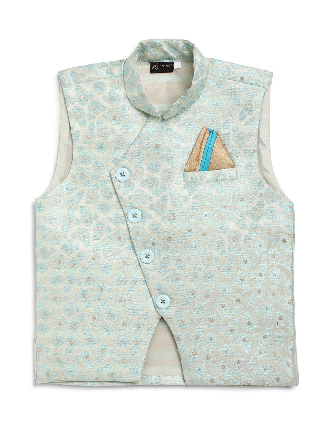 

Aj DEZInES Boys Turquoise Blue Woven Design Waistcoat