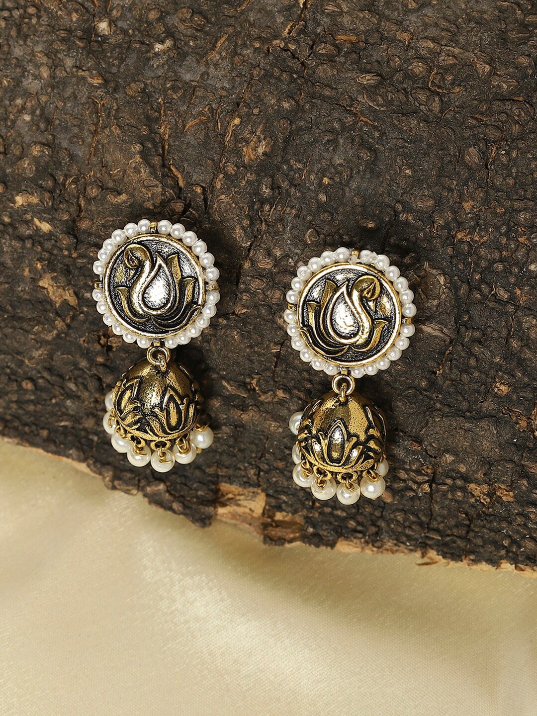 

Voylla Gold-Toned Contemporary Jhumkas Earrings
