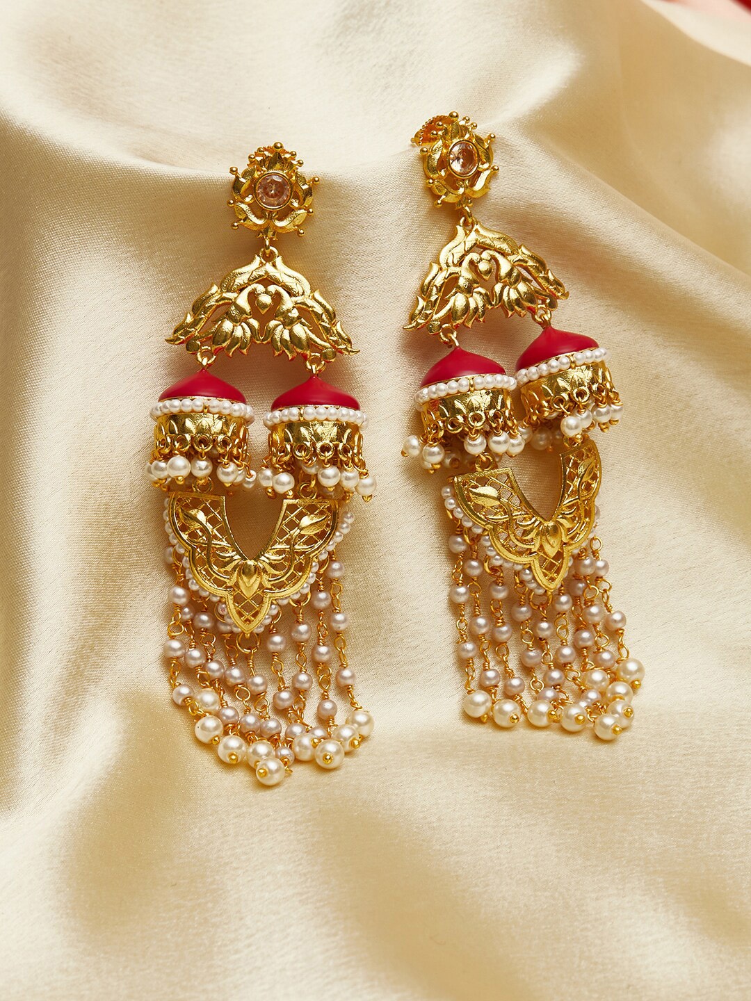 

Voylla Gold-Toned Contemporary Jhumkas Earrings