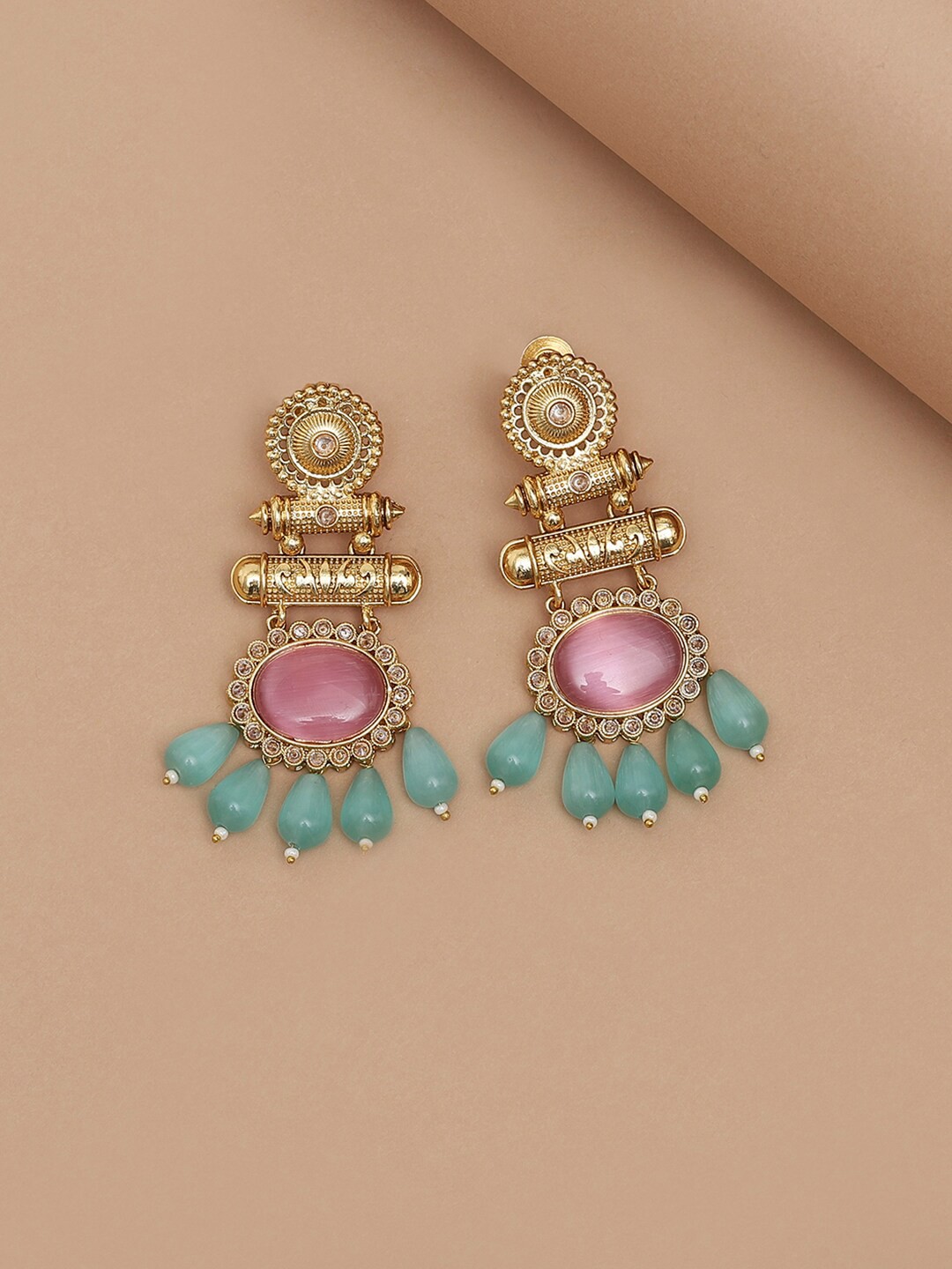 

Voylla Gold-Toned Contemporary Jhumkas Earrings