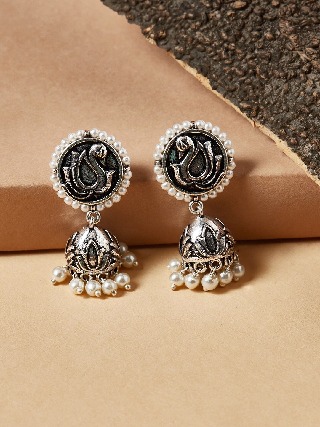 

Voylla Silver-Toned Contemporary Jhumkas Earrings