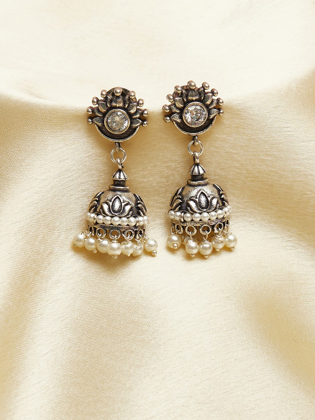 

Voylla Silver-Toned Contemporary Jhumkas Earrings