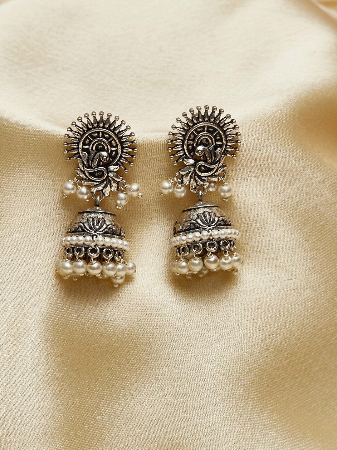 

Voylla Silver-Toned Contemporary Jhumkas Earrings