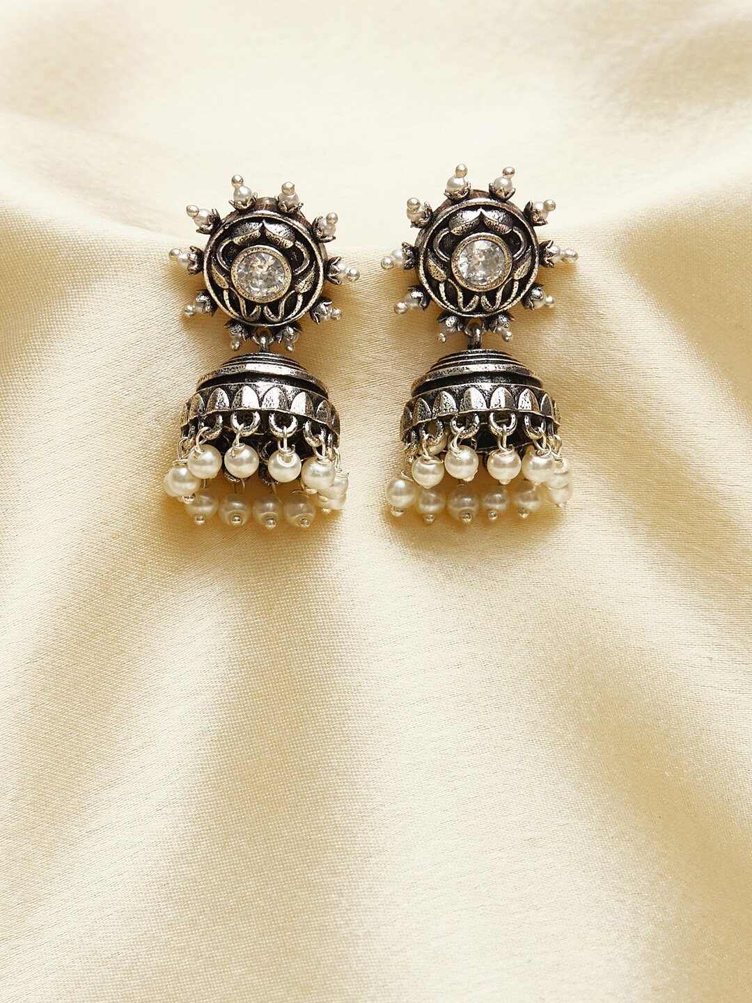 

Voylla Silver-Toned Contemporary Jhumkas Earrings