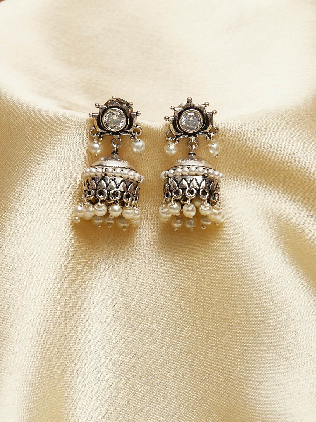 

Voylla Silver-Toned Contemporary Jhumkas Earrings
