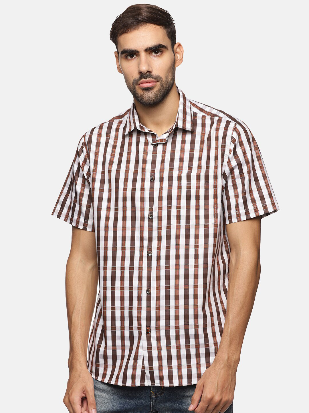 

DON VINO Men White Relaxed Regular Fit Gingham Checked Cotton Casual Shirt
