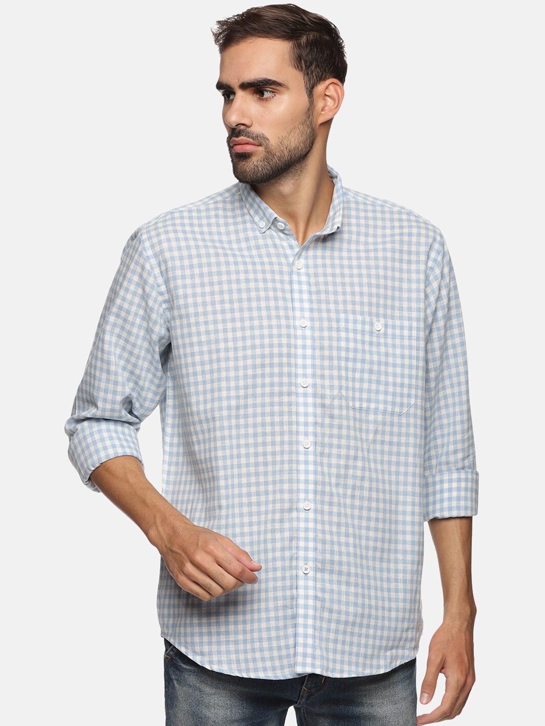 

DON VINO Men Blue Relaxed Regular Fit Grid Tattersall Checked Casual Shirt