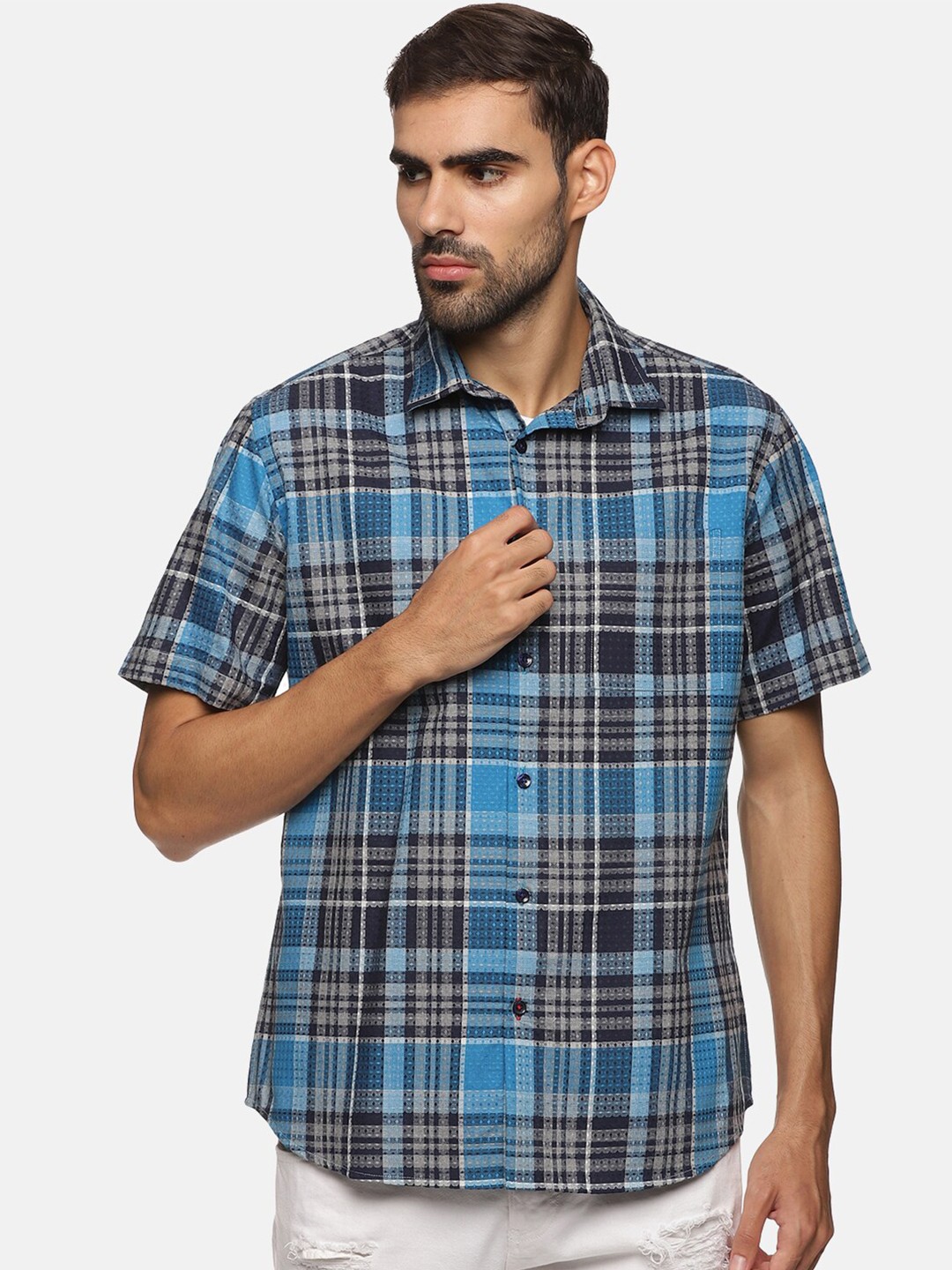 

DON VINO Men Blue Relaxed Regular Fit Tartan Checked Cotton Casual Shirt