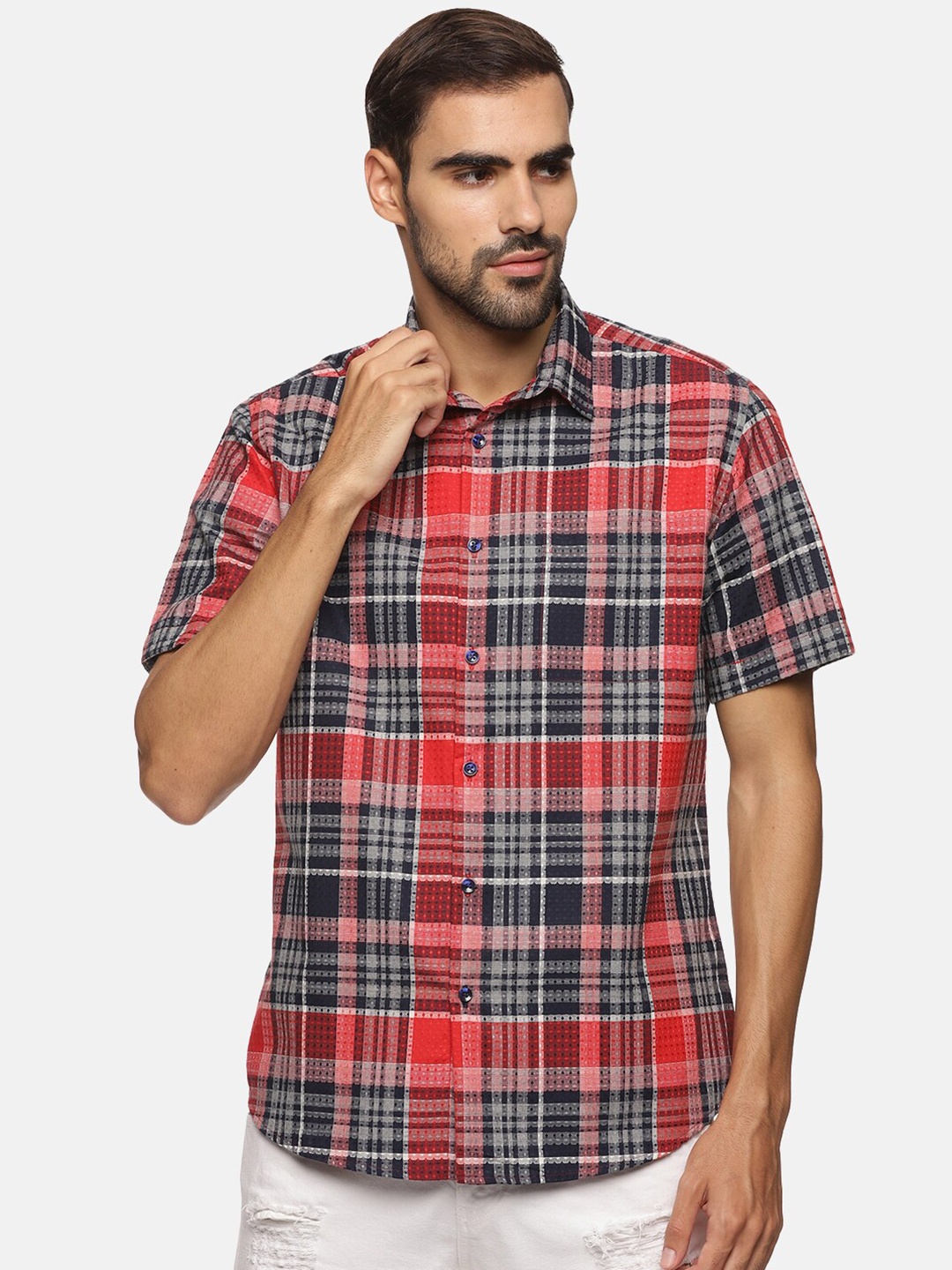 

DON VINO Men Red Relaxed Regular Fit Tartan Checked Cotton Casual Shirt