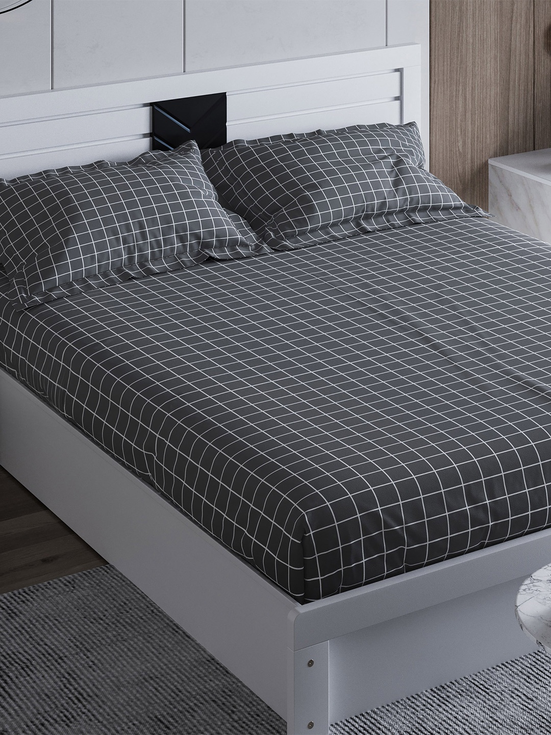 

Home Centre Sweet Dreams Good Sleep Printed Cotton Super King Bedsheet Set, Black